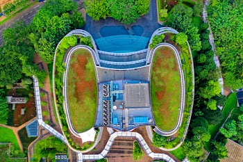 Aerial View of Blue Building