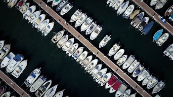 aerial view of boats anchorage in port