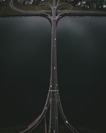 aerial view of bridge between body of water