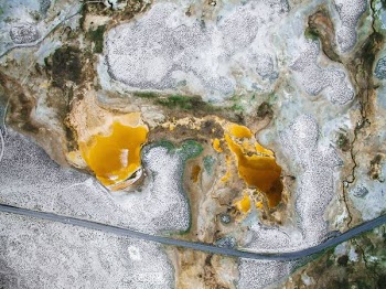 aerial view of brown lake