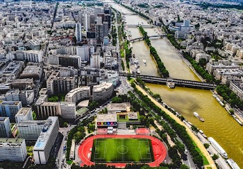 Aerial View of Buildings and Bridge