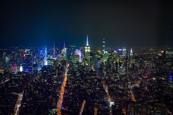 aerial view of buildings during night time