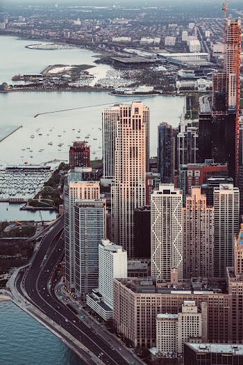 Aerial View of Buildings Near Ocean