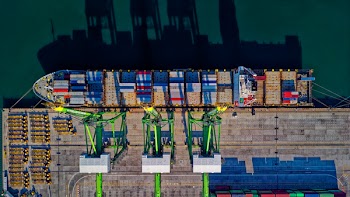 Aerial View of Cargo Ship
