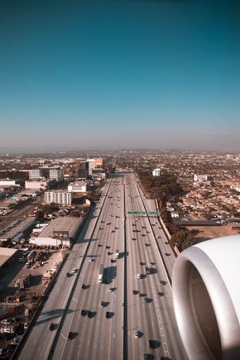 aerial view of cars on road