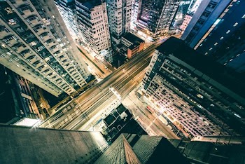 aerial view of city buildings