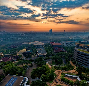Aerial View of City during Sunset