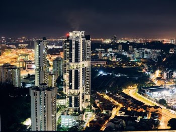 aerial view of city skyline during night