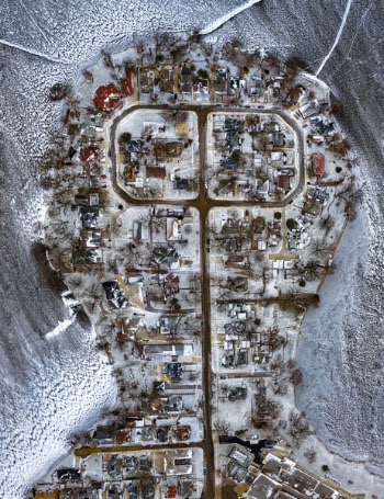 Aerial View of City Surrounded With Water