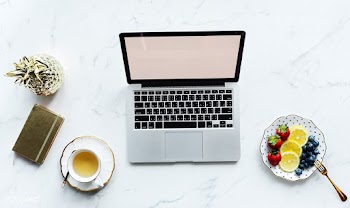 Aerial view of computer laptop with design sp.. | Free stock psd mockup - 385109