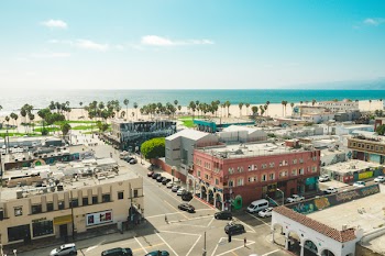 Aerial View Of Concrete Buildings Near Ocean