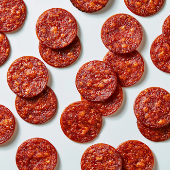 Aerial View of Crispy Giant Pepperoni Slices