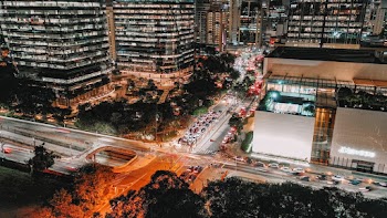 Aerial View of Cross Lanes during Night Time