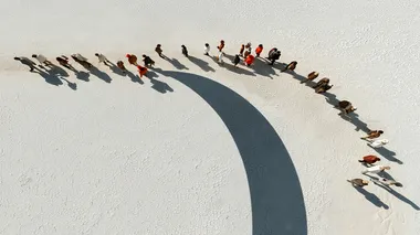 Aerial View of Diverse People Forming Circles on Minimalist Background Aerial View of Diverse People Forming Circles on Minimalist Background