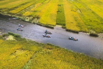 Aerial View of Five Boats at the River