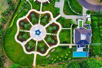 Aerial View of Garden Near the House Surrounded With Trees