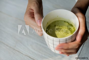 Aerial view of green tea drink