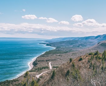 Aerial View of Hills and Ocean