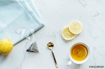 Aerial view of hot lemon tea drink