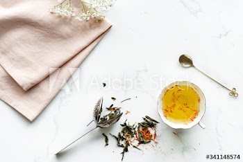 Aerial view of hot safflower tea drink