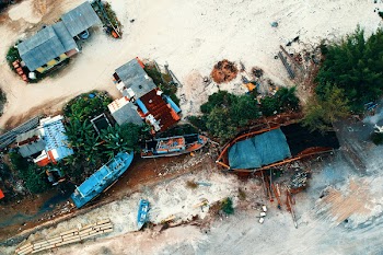 Aerial View of Houses Near Beach