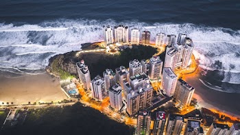 Aerial View Of Lighted Buildings