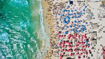 aerial view of people at the beach