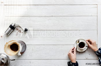 Aerial view of people making drip coffee