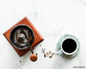 Aerial view of people making drip coffee