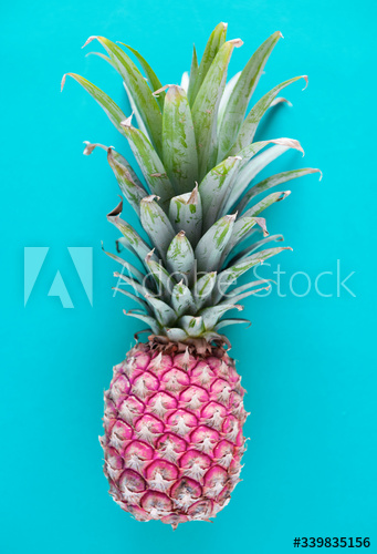 Aerial view of pineapple blue background