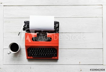 Aerial view of retro typewriter