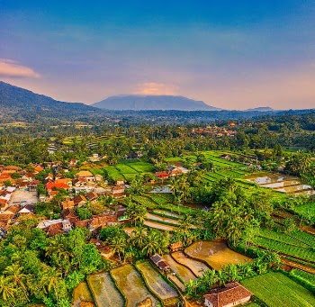 Aerial View of Rice Terraces Beside Town
