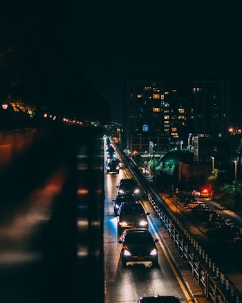 aerial view of road during nighttime