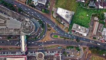 Aerial View of Road With Cars