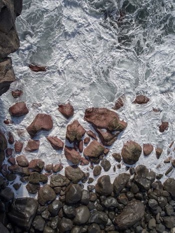 aerial view of rocks on body of water