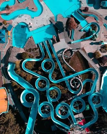 aerial view of slide swimming pool