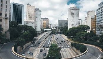 Aerial View of Streets With Flyover