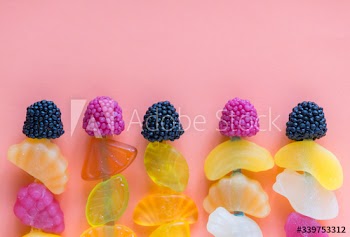 Aerial view of various gummy candy