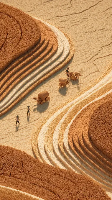 Aerial View of Wheat Harvesting in Golden Fields Aerial View of Wheat Harvesting in Golden Fields