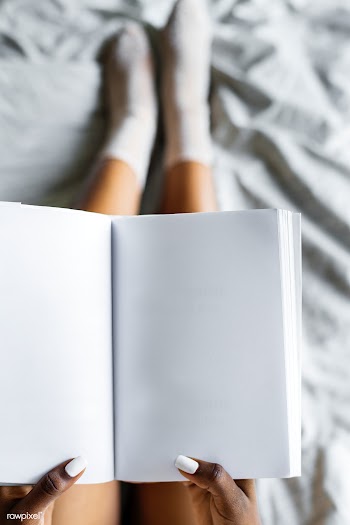 Aerial view of woman holding blank diary | Free stock psd mockup - 385257