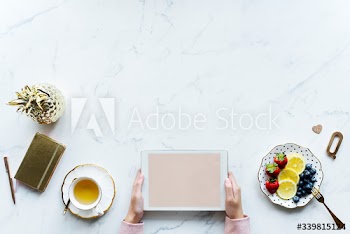 Aerial view of woman using digital tablet