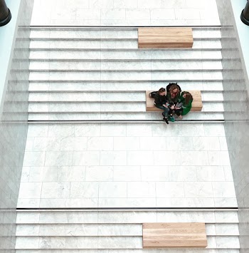 Aerial View of Women Sitting on Bench