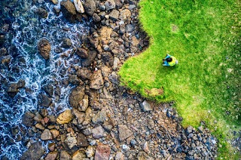 Aerial View Photography of Person Sitting on Green Grass