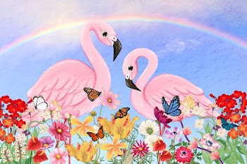 Aesthetic flamingo background, rainbow sky | Free Photo - rawpixel