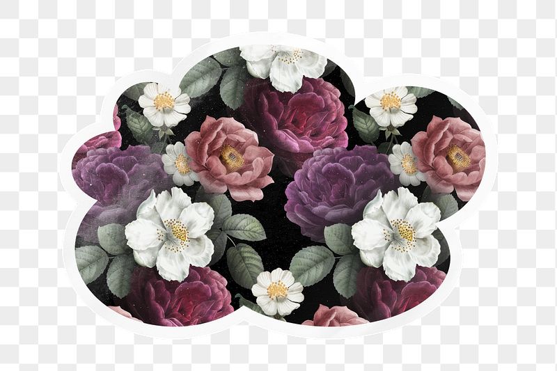 Aesthetic flowers png cloud badge | Free PNG - rawpixel