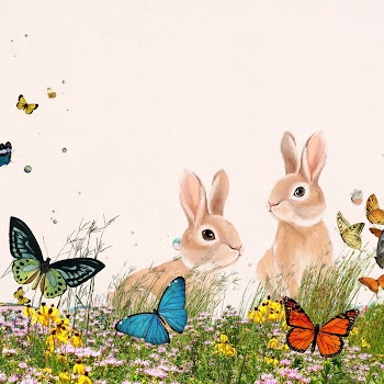 Aesthetic rabbits background, drawing design | Free Photo Illustration - rawpixel