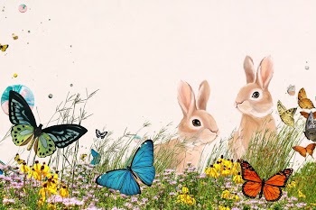 Aesthetic rabbits background, drawing design | Free Photo Illustration - rawpixel