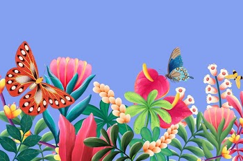 Aesthetic tropical blue background, flowers | Free Photo - rawpixel