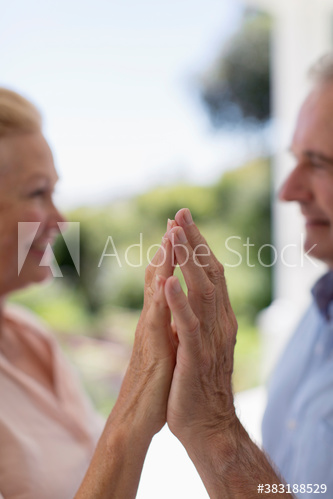 Affectionate senior couple touching hands