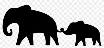 African Elephant Silhouette Clip Art - Baby And Mom Elephant Svg